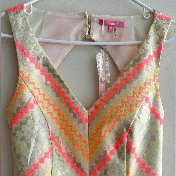 Minuet Aztec Print Neon and Gold Cocktail Dress, Open Back Dress, Medium - Picture 2 of 16